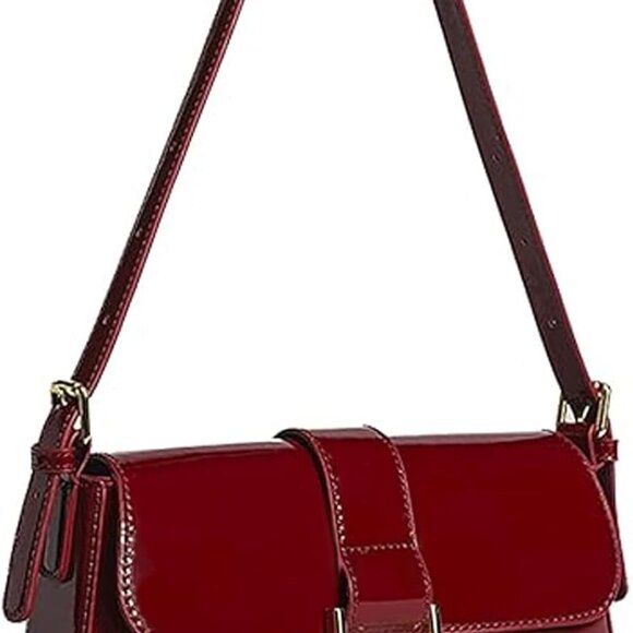 Trendy Small Red Patent Leather Hobo Crossbody Clutch for Women - Picture 1 of 6
